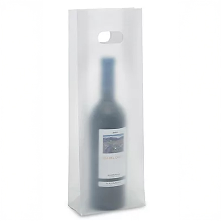 5.5 x 3 x 15" Single Wine/Merchandise Bag frosted, 3mil Poly with gusseted bottom with handles