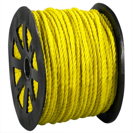 1/2", 3,800 lb, Yellow Twisted Polypropylene Rope